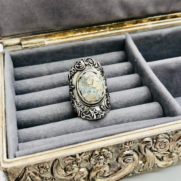 Vintage Beautiful Silver Mosaic Statement Ring Size 8 - Picture 4 of 10